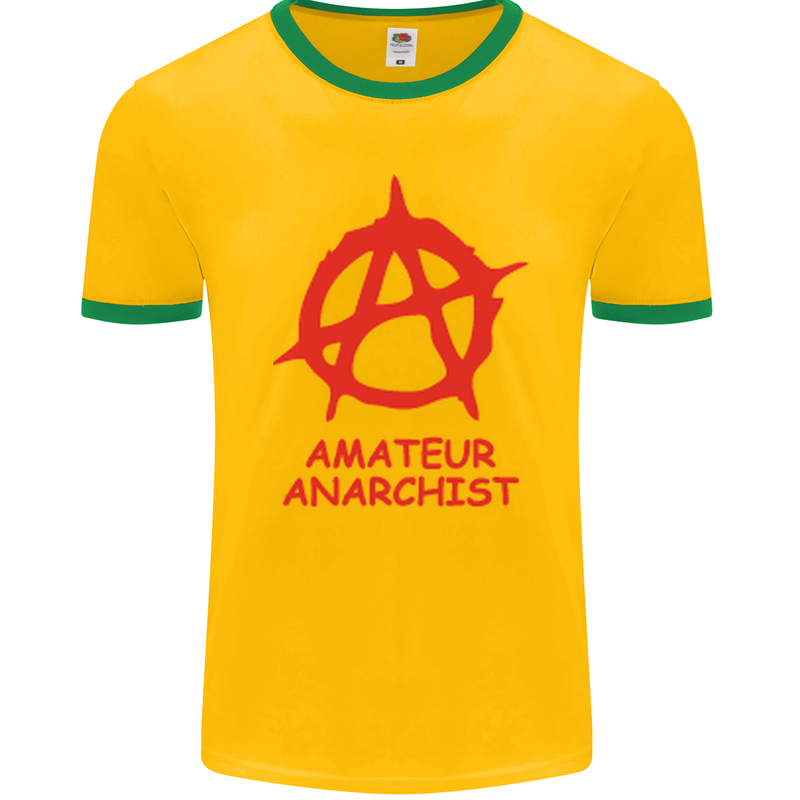 Amateur Anarchist Anarchism Activist Funny Mens Ringer T-Shirt FotL Gold/Green