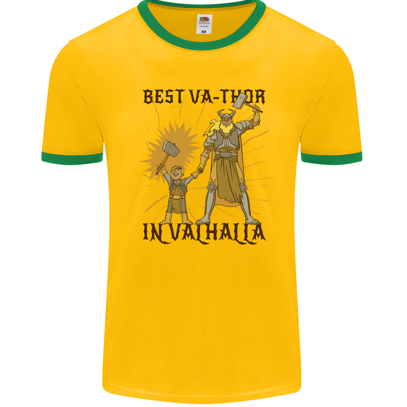 Best Va Thor in Valhalla Viking Fathers Day Mens Ringer T-Shirt FotL Gold/Green