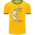 Steampunk Moon Skull Mens White Ringer T-Shirt Gold/Green