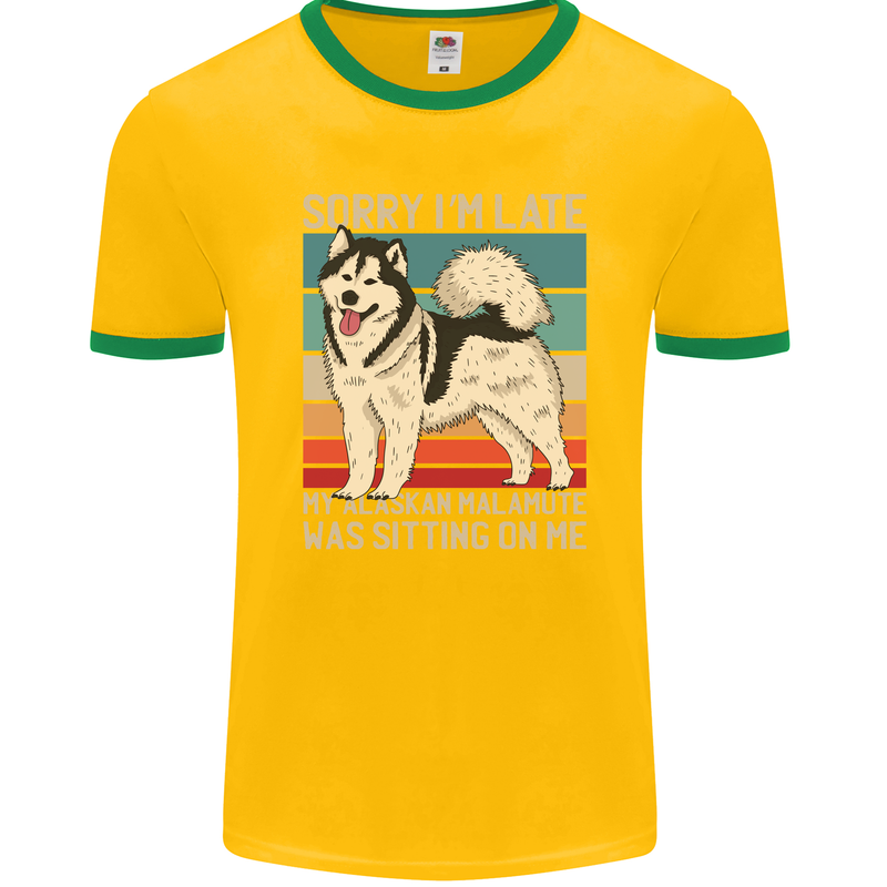 Alaskan Dog Sorry I'm Late Mens Ringer T-Shirt FotL Gold/Green