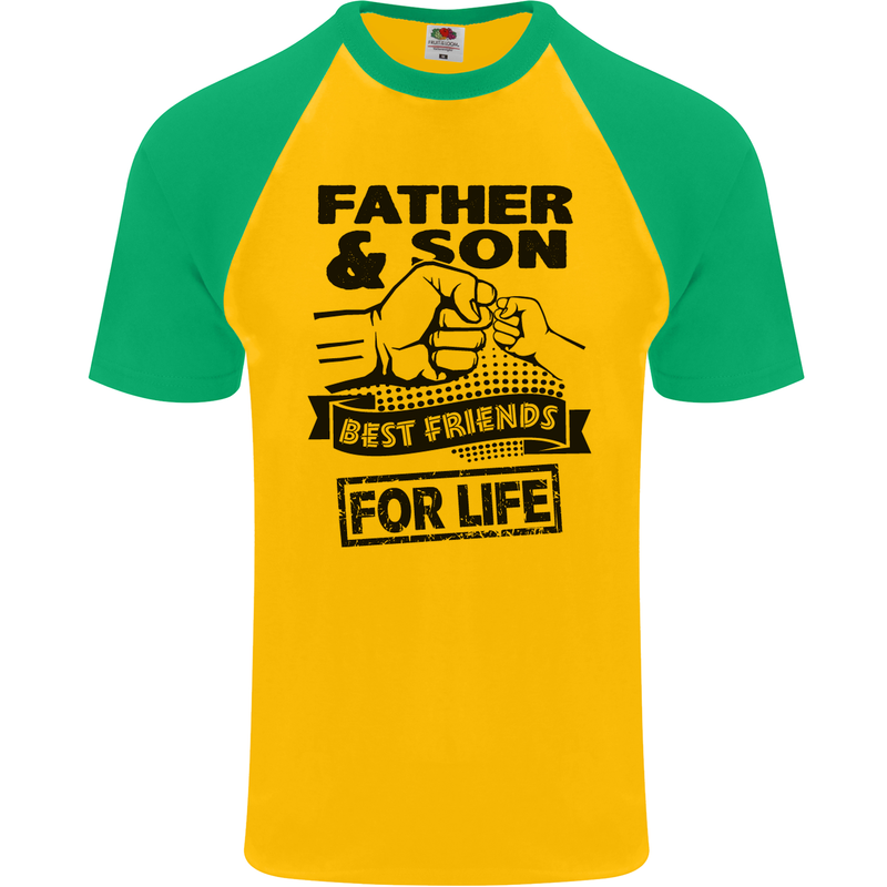 Father & Son Best Friends for Life Mens S/S Baseball T-Shirt Gold/Green