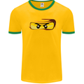 Ninja Eyes Mens White Ringer T-Shirt Gold/Green