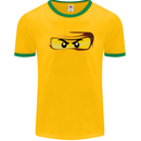 Ninja Eyes Mens White Ringer T-Shirt Gold/Green