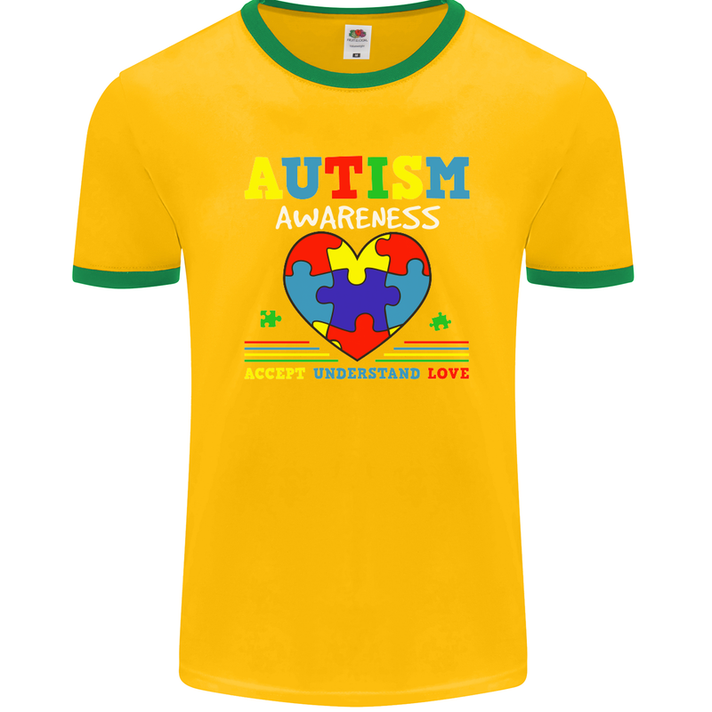 Autism Awareness Autistic Love Accept ASD Mens Ringer T-Shirt FotL Gold/Green