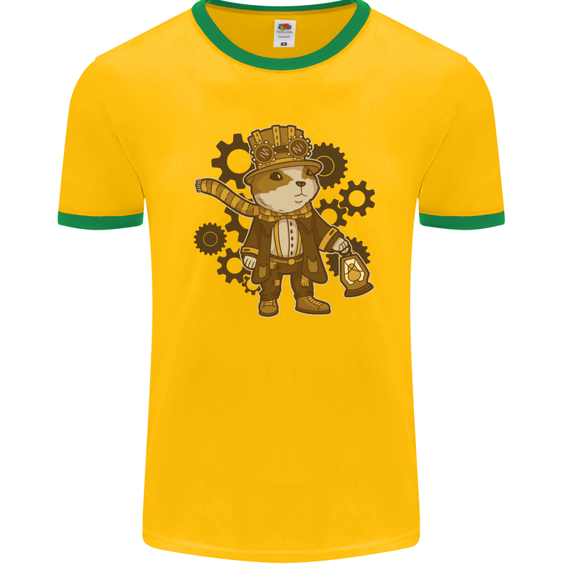 Steampunk Hamster Mens Ringer T-Shirt FotL Gold/Green