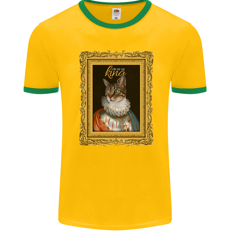 The One True Cat King Funny Mens Ringer T-Shirt FotL Gold/Green