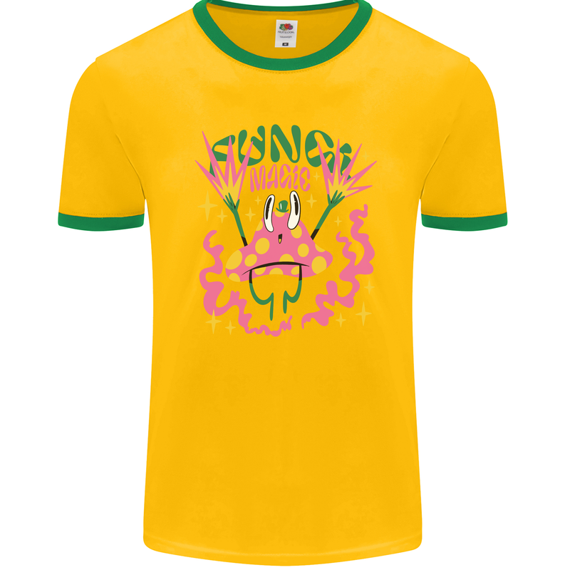 Fungi Magic Mushrooms Trippy LSD Mens Ringer T-Shirt FotL Gold/Green