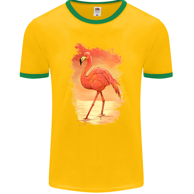 Flamingo Painting Mens Ringer T-Shirt FotL Gold/Green