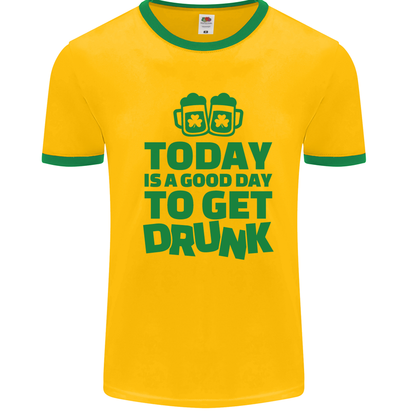 Good Day to Get Drunk St. Patrick's Day Mens White Ringer T-Shirt Gold/Green