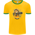 Anime Gun Girl Mens Ringer T-Shirt FotL Gold/Green
