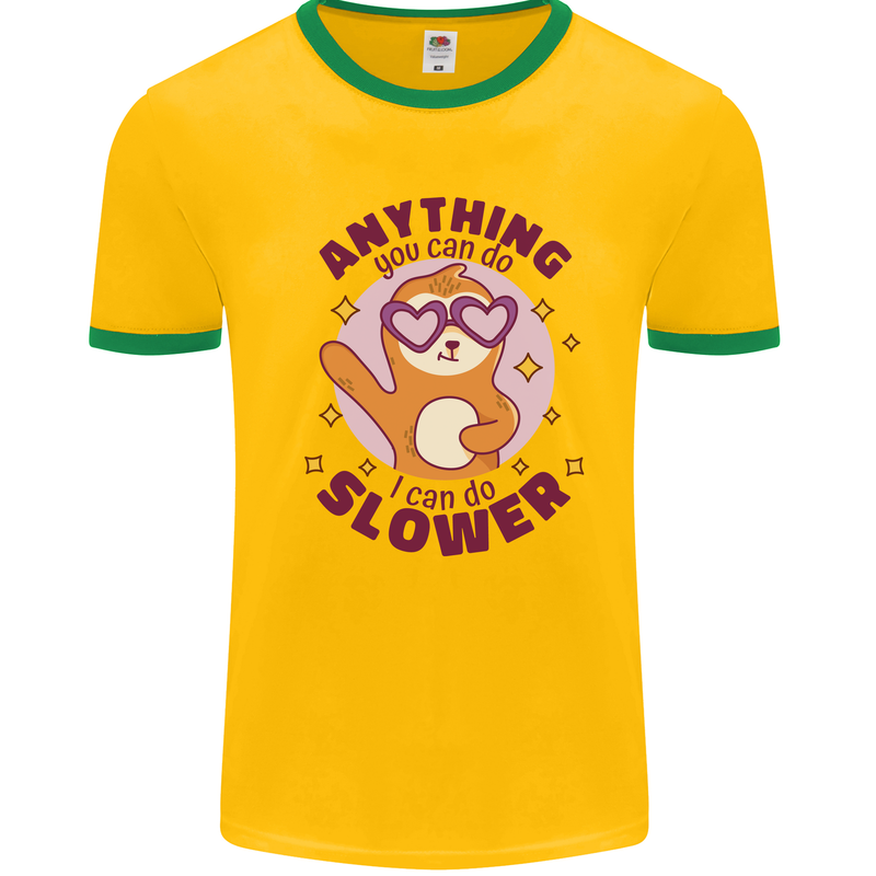 Sloth Anything I Can Do Slower Funny Mens White Ringer T-Shirt Gold/Green