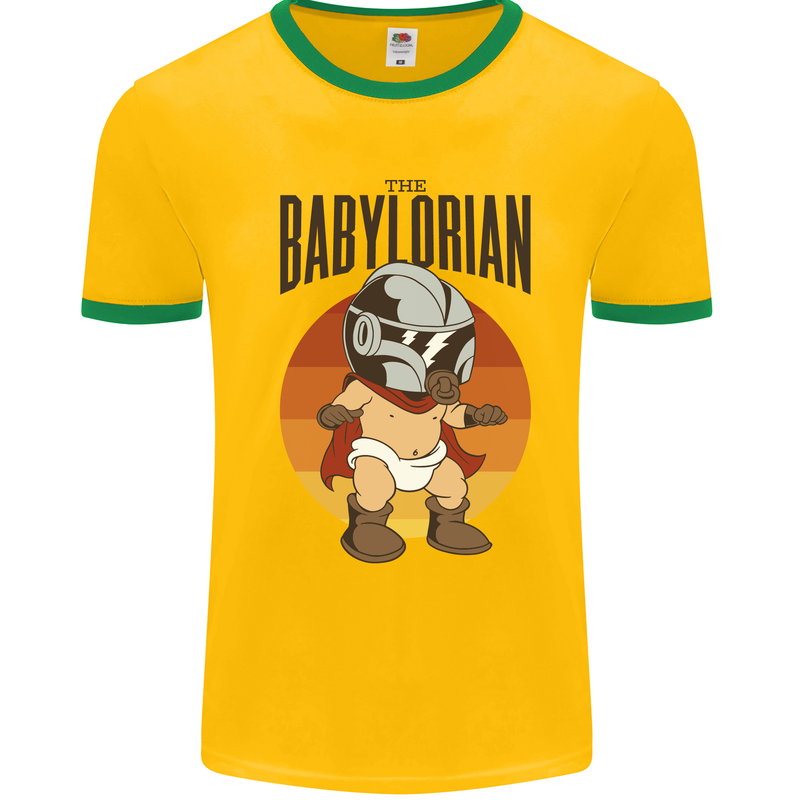 Babylorian Funny Baby Toddler Infant Parody Mens White Ringer T-Shirt Gold/Green