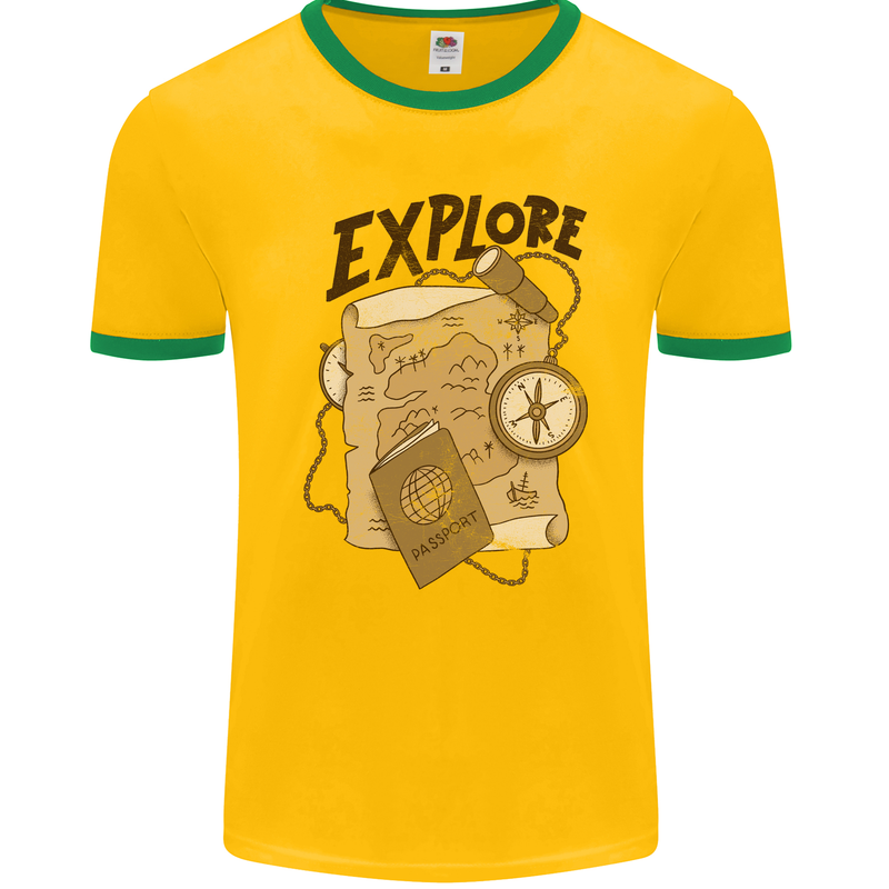 Explore Travel Orienteering Mountaineering Mens Ringer T-Shirt FotL Gold/Green