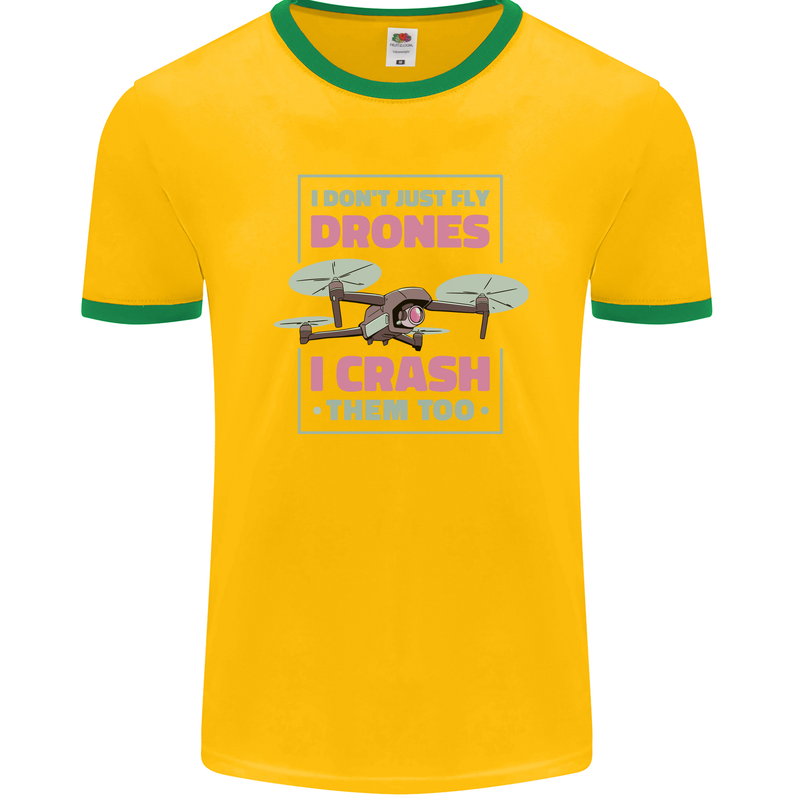 I Crash Them Too Funny Drone Pilot Mens Ringer T-Shirt FotL Gold/Green