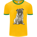 A Happy Pug Funny Dog Funny Mens White Ringer T-Shirt Gold/Green