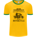 Old Man With a Motorcyle Biker Motorcycle Mens White Ringer T-Shirt Gold/Green