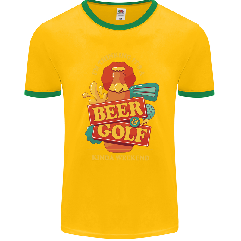 Beer and Golf Kinda Weekend Funny Golfer Mens Ringer T-Shirt FotL Gold/Green