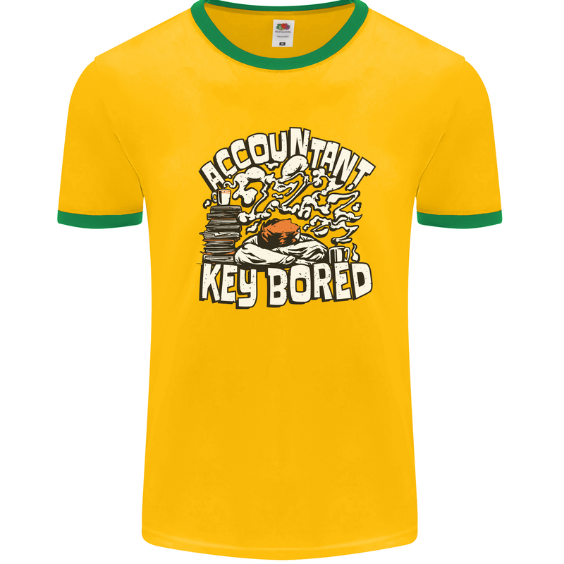 A Bored Accountant Mens White Ringer T-Shirt Gold/Green