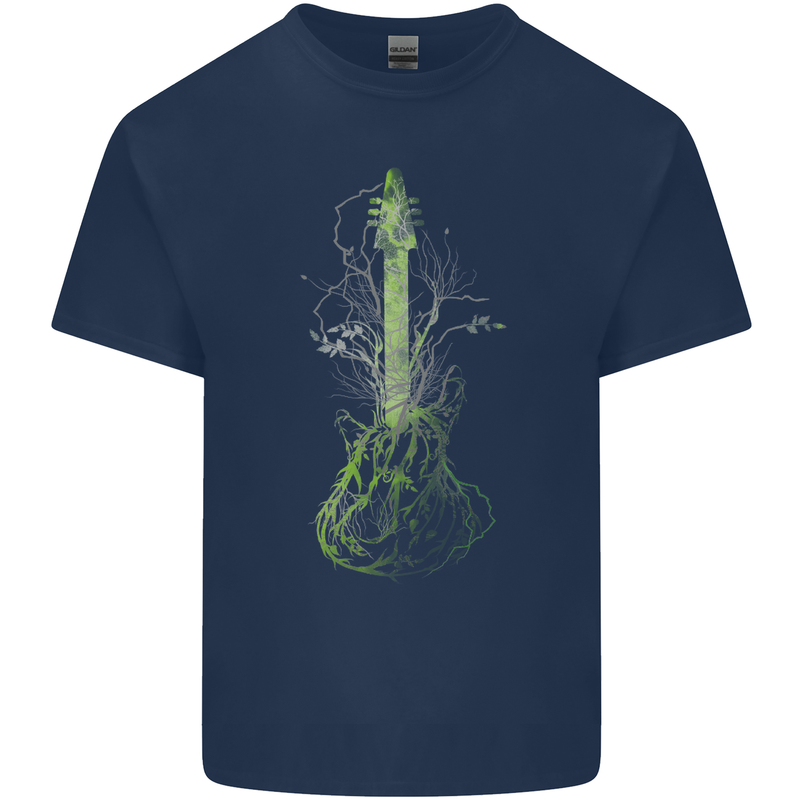 Green Guitar Tree Guitarist Acoustic Kids T-Shirt Childrens Navy Blue