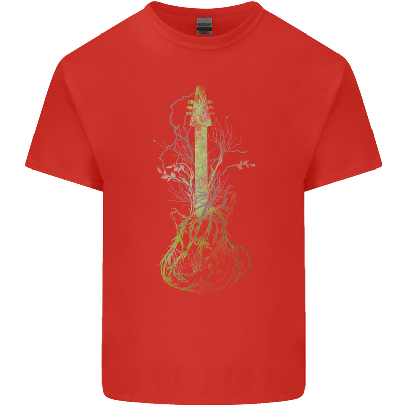 Green Guitar Tree Guitarist Acoustic Kids T-Shirt Childrens Red