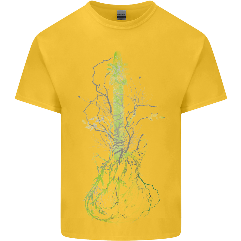 Green Guitar Tree Guitarist Acoustic Kids T-Shirt Childrens Yellow