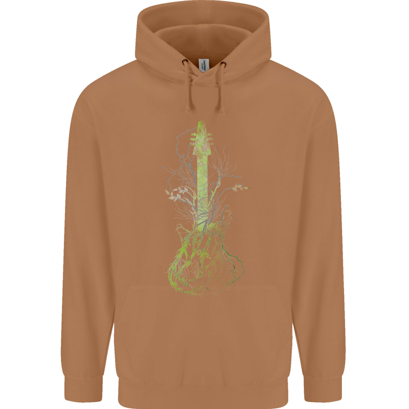 Green Guitar Tree Guitarist Acoustic Mens 80% Cotton Hoodie Caramel Latte