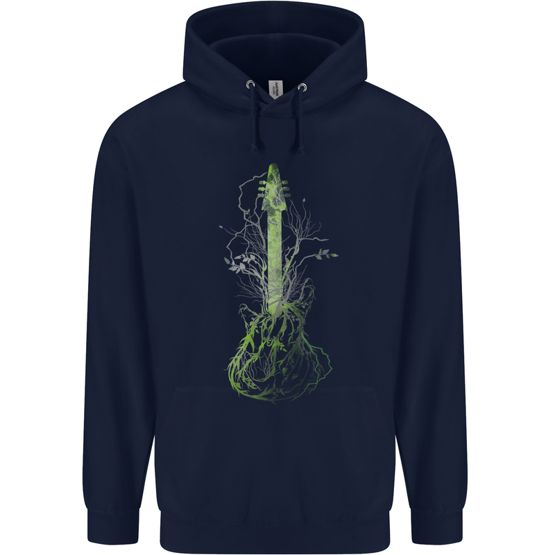 Green Guitar Tree Guitarist Acoustic Mens 80% Cotton Hoodie Navy Blue