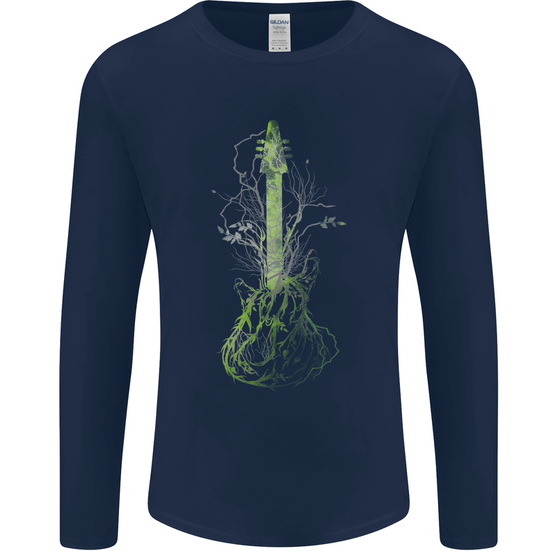 Green Guitar Tree Guitarist Acoustic Mens Long Sleeve T-Shirt Navy Blue