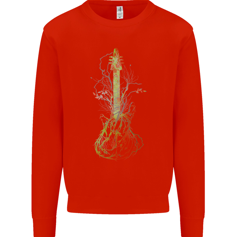 Green Guitar Tree Guitarist Acoustic Mens Sweatshirt Jumper Bright Red
