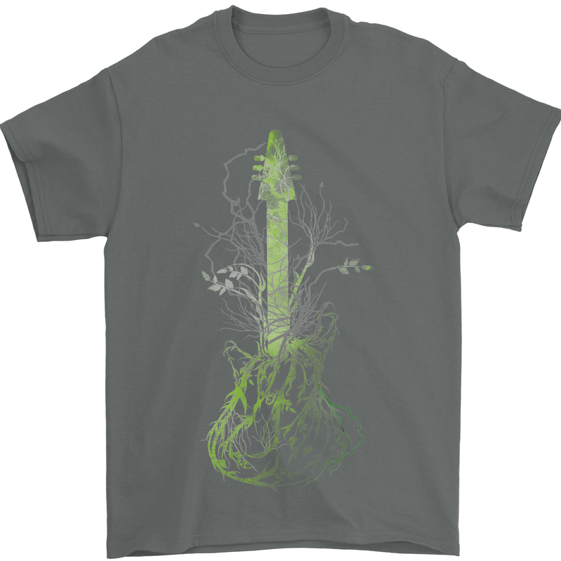 Green Guitar Tree Guitarist Acoustic Mens T-Shirt Cotton Gildan Charcoal