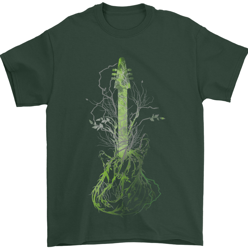 Green Guitar Tree Guitarist Acoustic Mens T-Shirt Cotton Gildan Forest Green