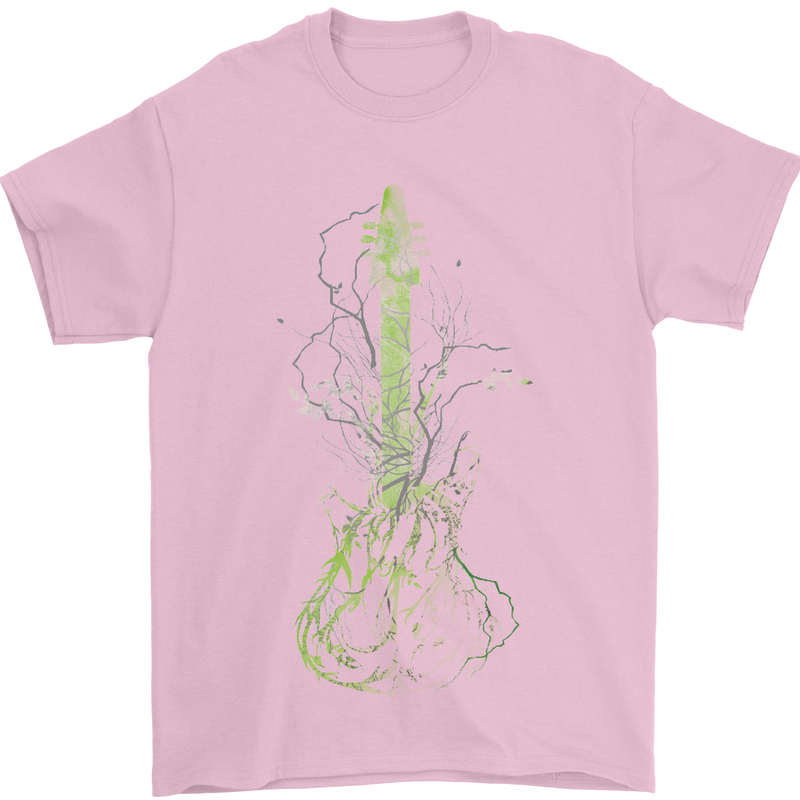 Green Guitar Tree Guitarist Acoustic Mens T-Shirt Cotton Gildan Light Pink