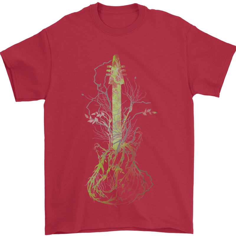 Green Guitar Tree Guitarist Acoustic Mens T-Shirt Cotton Gildan Red