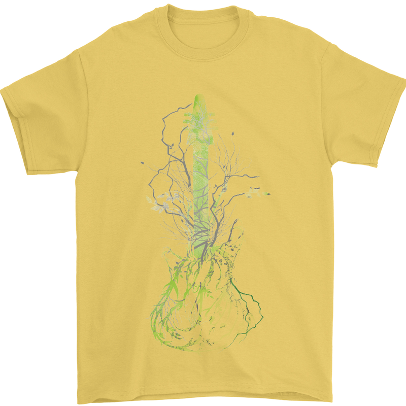 Green Guitar Tree Guitarist Acoustic Mens T-Shirt Cotton Gildan Yellow