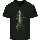 Green Guitar Tree Guitarist Acoustic Mens V-Neck Cotton T-Shirt Black