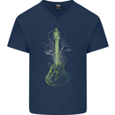 Green Guitar Tree Guitarist Acoustic Mens V-Neck Cotton T-Shirt Navy Blue