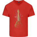 Green Guitar Tree Guitarist Acoustic Mens V-Neck Cotton T-Shirt Red