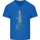 Green Guitar Tree Guitarist Acoustic Mens V-Neck Cotton T-Shirt Royal Blue
