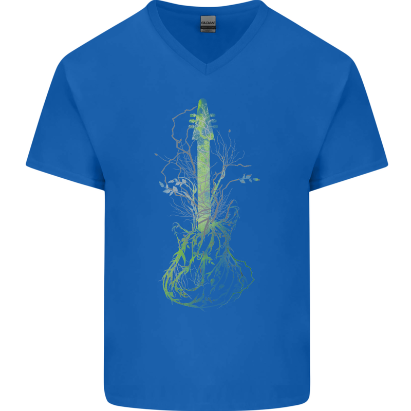 Green Guitar Tree Guitarist Acoustic Mens V-Neck Cotton T-Shirt Royal Blue