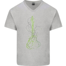 Green Guitar Tree Guitarist Acoustic Mens V-Neck Cotton T-Shirt Sports Grey