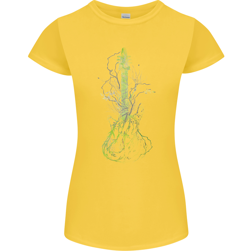 Green Guitar Tree Guitarist Acoustic Womens Petite Cut T-Shirt Yellow