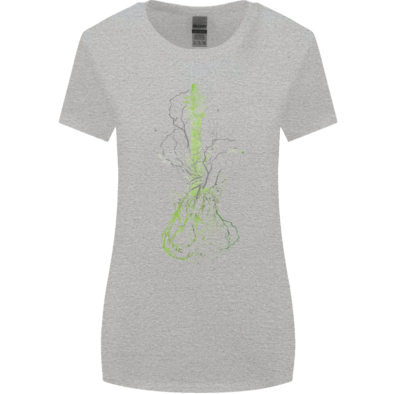Green Guitar Tree Guitarist Acoustic Womens Wider Cut T-Shirt Sports Grey