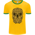 Ethnic Skull Gothic Tribal Demon Mens Ringer T-Shirt FotL Gold/Green