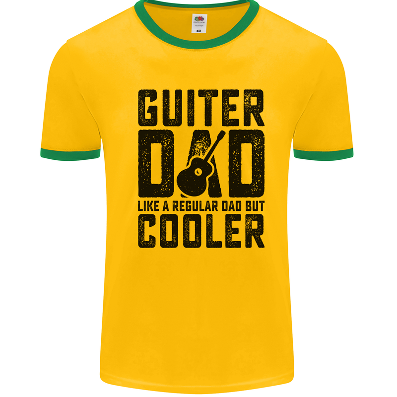 Fathers Day Guitar Dad Like a Normal Dad Mens Ringer T-Shirt Gold/Green