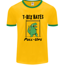 T-Rex Hates Pull Ups Funny Gym Dinosaurs Mens White Ringer T-Shirt Gold/Green