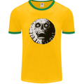 Skull Moon Gothic Halloween Zombie Biker Mens Ringer T-Shirt FotL Gold/Green