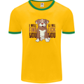 Pitbull I Will Find and Lick You Funny Mens White Ringer T-Shirt Gold/Green