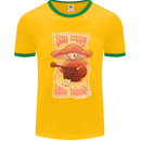 Stay Trippy Little Hippy Magic Mushroom LSD Mens White Ringer T-Shirt Gold/Green