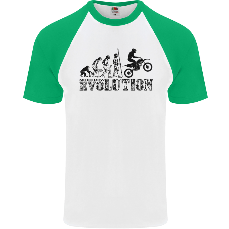 Evolution of Motorcycle Motorbike Biker Mens S/S Baseball T-Shirt White/Green