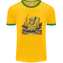 Octopus Drummer Drumming Drum Funny Mens White Ringer T-Shirt Gold/Green